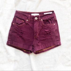 Burgundy Distressed Mom Short